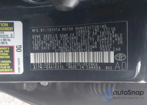 2017 Toyota Corolla Le из США, поврежденный, VIN 2T1BURHE0HC801563